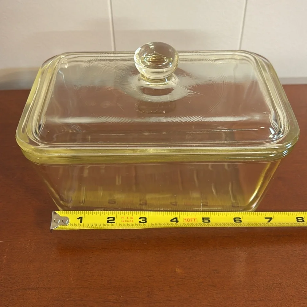 Vintage Glasbake Glass Loaf Pan Casserole Dish with Lid Yellow Tint Made in USA